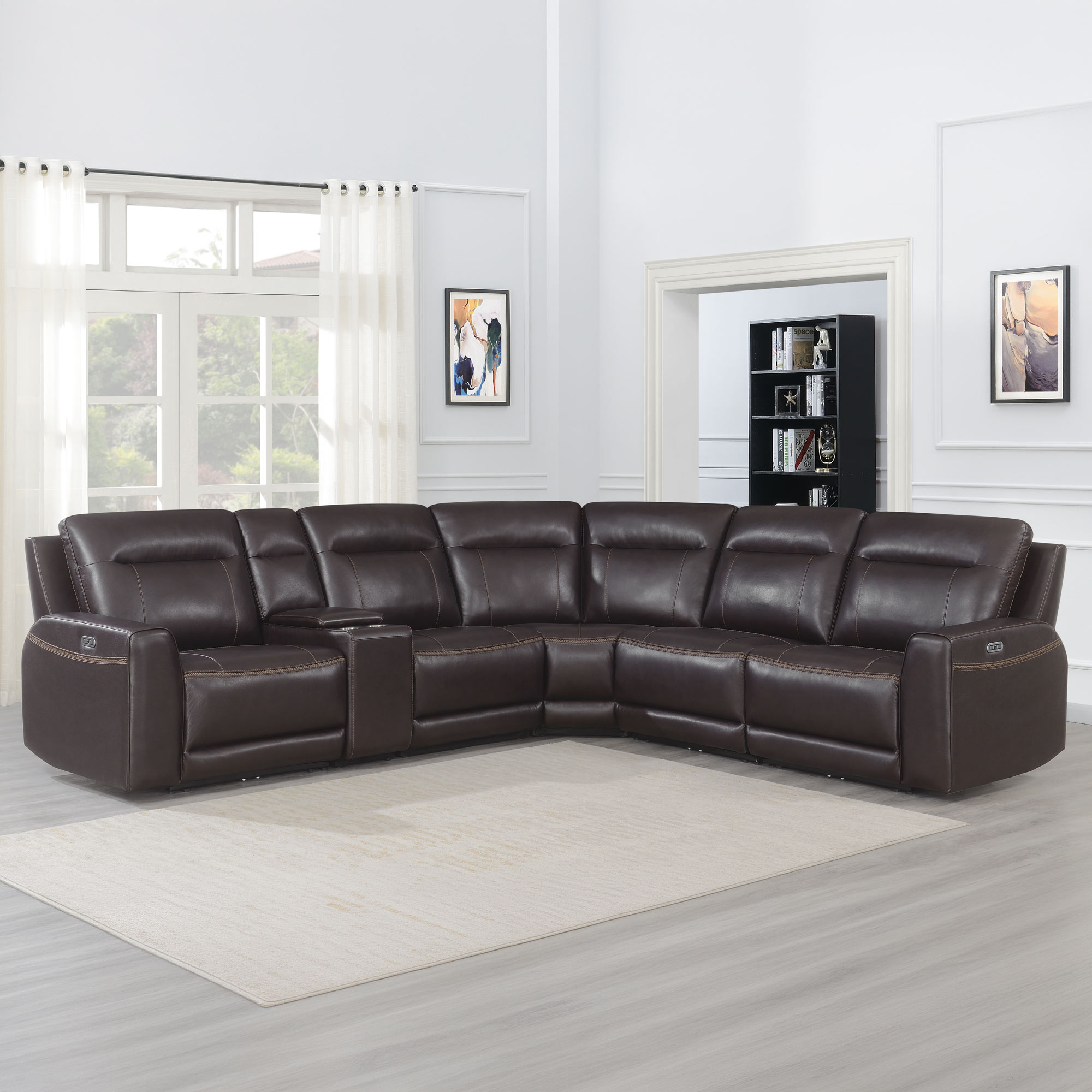 Doncella Dual-Power Leather 6-Piece Sectional