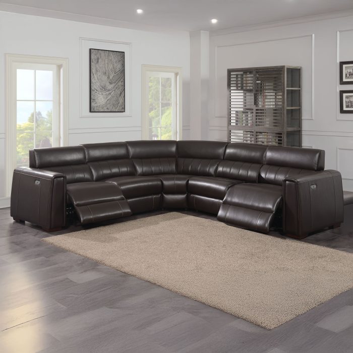 NARA 6-PIECE DUAL-POWER LEATHER RECLINING SECTIONAL