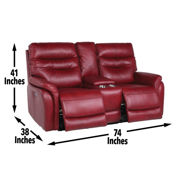 FORTUNA DUAL-POWER LEATHER RECLINING CONSOLE LOVESEAT, WINE