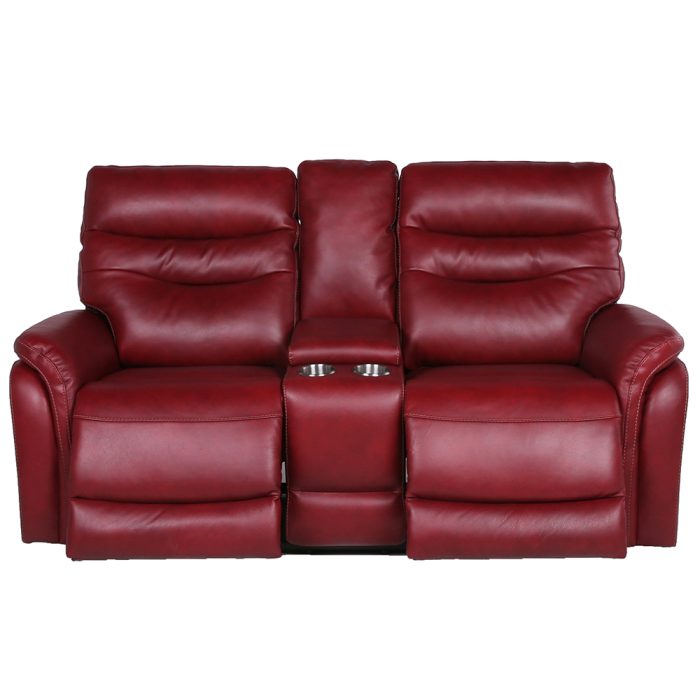 FORTUNA DUAL-POWER LEATHER RECLINING CONSOLE LOVESEAT, WINE