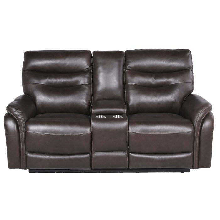 FORTUNA DUAL-POWER LEATHER RECLINING LOVESEAT, COFFEE