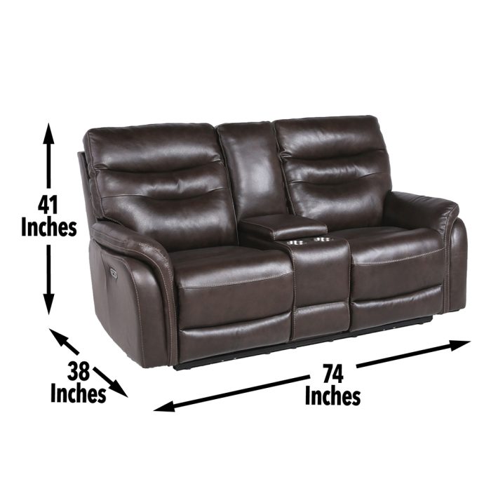 FORTUNA DUAL-POWER LEATHER RELINING LOVESEAT, COFFEE