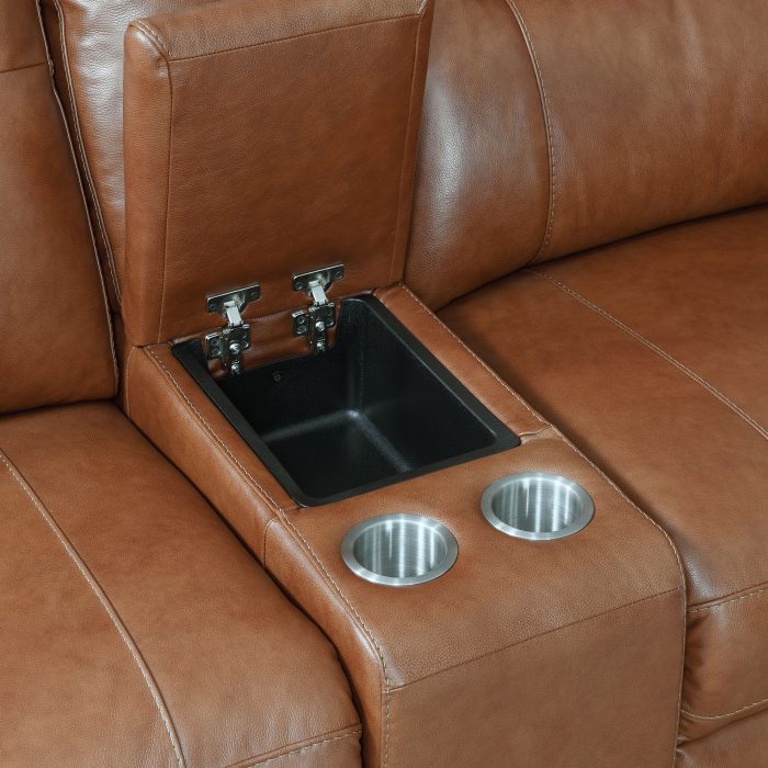 CASA DUAL-POWER 116" LEATHER SOFA WITH CONSOLE, COACH COLOR - Image 3