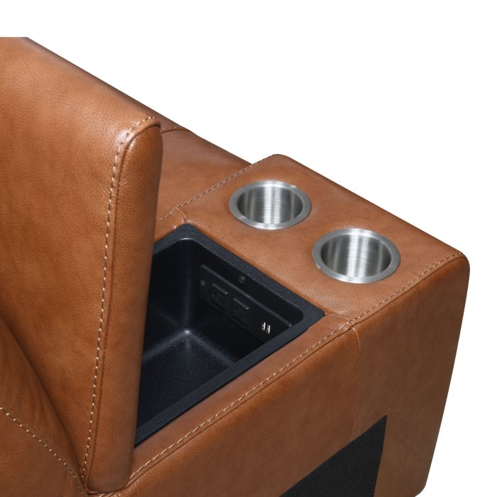CASA DUAL-POWER 116" LEATHER SOFA WITH CONSOLE, COACH COLOR - Image 4
