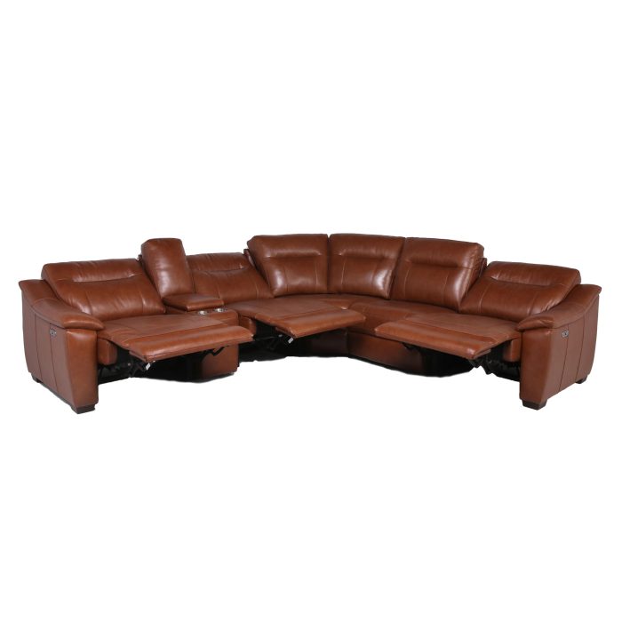 CASA 6-PIECE LEATHER DUAL-POWER RECLINING SECTIONAL, COACH