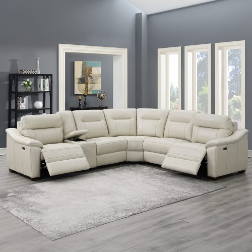 Casa 6-Piece Leather Dual-Power Reclining Sectional, Ivory