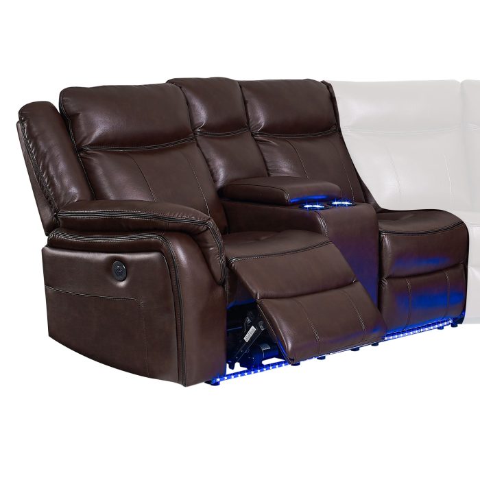 LEVIN POWER LEFT-ARM-FACING CONSOLE LOVESEAT WITH LED, BROWN