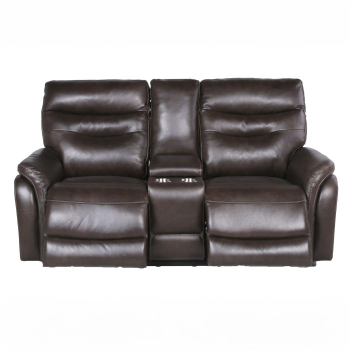 FORTUNA DUAL-POWER LEATHER RECLINING LOVESEAT, COFFEE