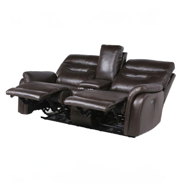 FORTUNA DUAL-POWER LEATHER RECLINING LOVESEAT, COFFEE