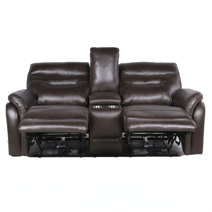 FORTUNA DUAL-POWER LEATHER RECLINING LOVESEAT, COFFEE