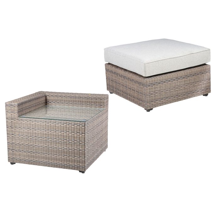 TAMYRA RESIN WICKER SIDE TABLE & OTTOMAN