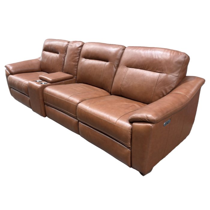 CASA DUAL-POWER 116" LEATHER SOFA WITH CONSOLE, COACH COLOR - Image 2