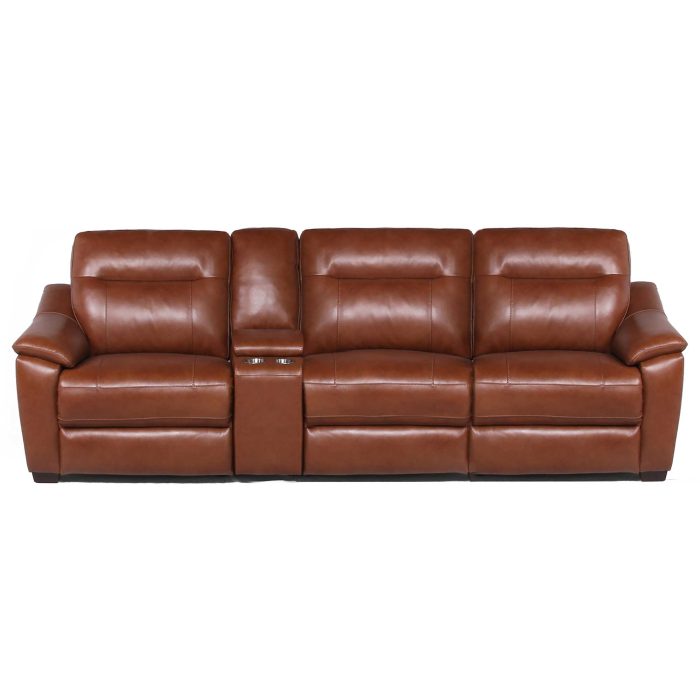 CASA DUAL-POWER 116" LEATHER SOFA WITH CONSOLE, COACH COLOR