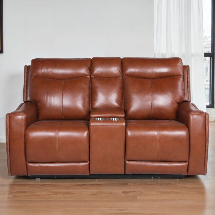 NATALIA LEATHER DUAL-POWER RECLINING CONSOLE LOVESEAT, COACH