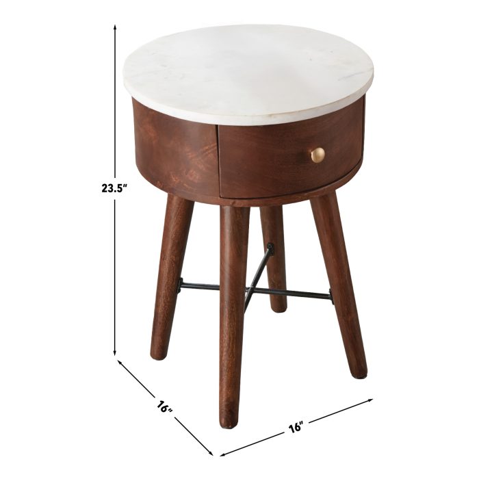 BANGALORE WHITE MARBLE TOP ACCENT TABLE - Image 5