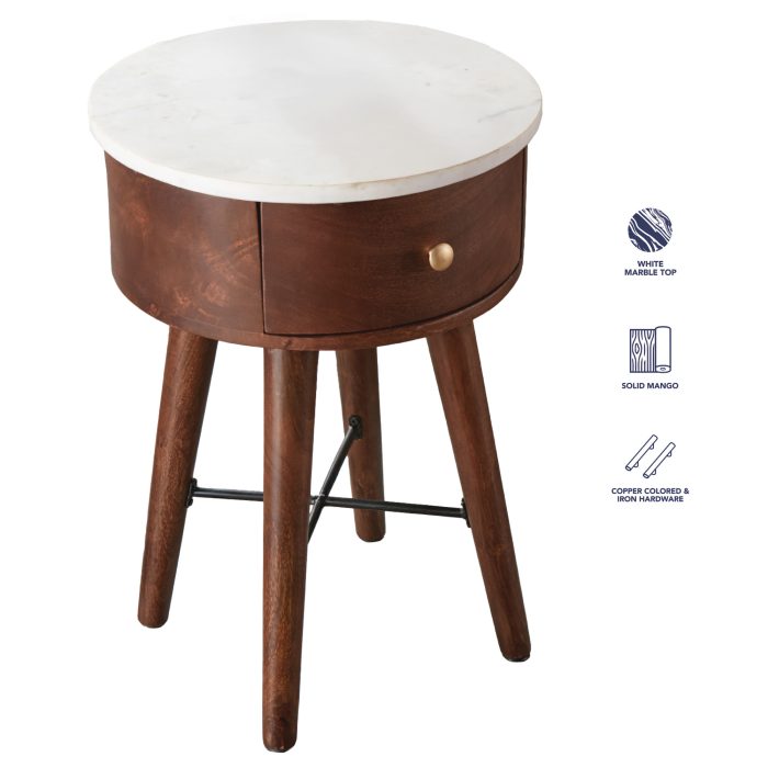 BANGALORE WHITE MARBLE TOP ACCENT TABLE - Image 4