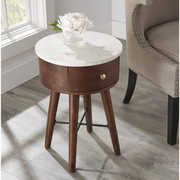BANGALORE WHITE MARBLE TOP ACCENT TABLE