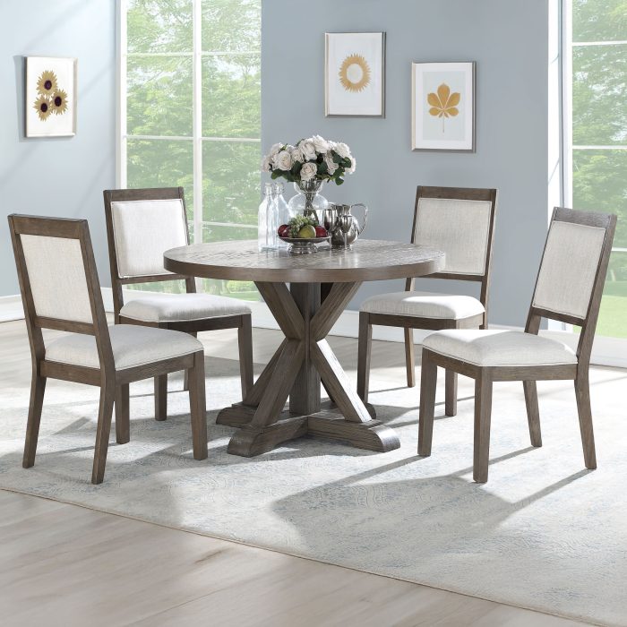 MOLLY 5 PIECE 48-INCH ROUND SET, WASHED GREY OAK FINISH