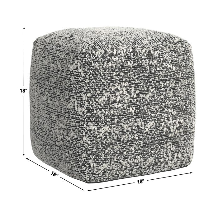 NAHARA BOUCLE BLACK WOVEN SQUARE POUF - Image 5