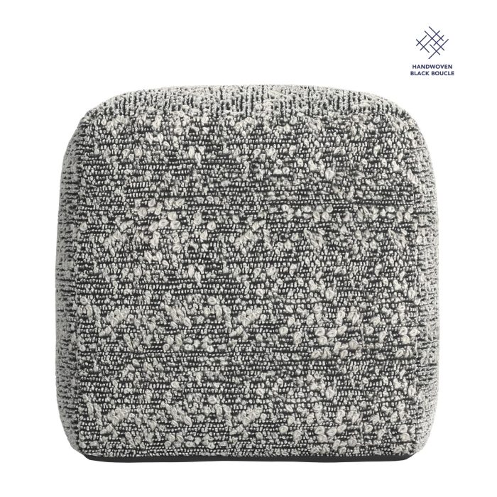 NAHARA BOUCLE BLACK WOVEN SQUARE POUF - Image 4