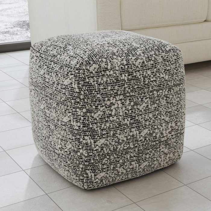 NAHARA BOUCLE BLACK WOVEN SQUARE POUF