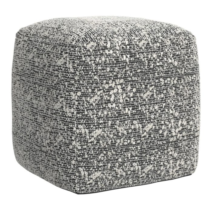 NAHARA BOUCLE BLACK WOVEN SQUARE POUF - Image 2