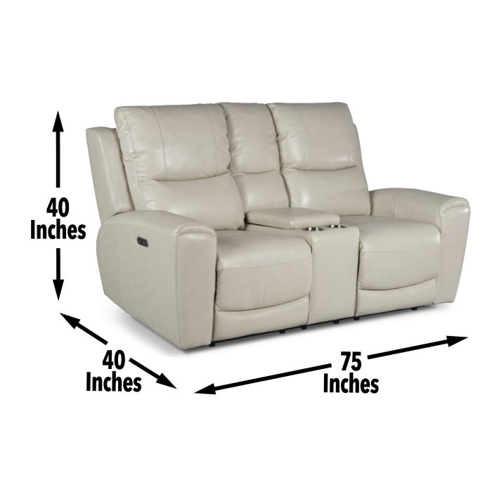 LAUREL LEATHER DUAL-POWER RECLINING CONSOLE LOVESEAT, IVORY - Image 8
