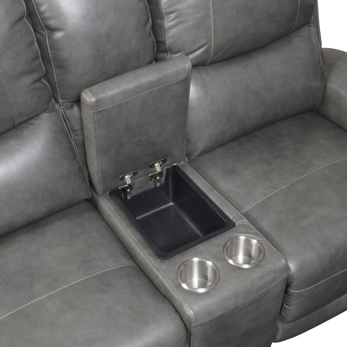 LAUREL LEATHER DUAL-POWER RECLINING CONSOLE LOVESEAT, GREY - Image 12