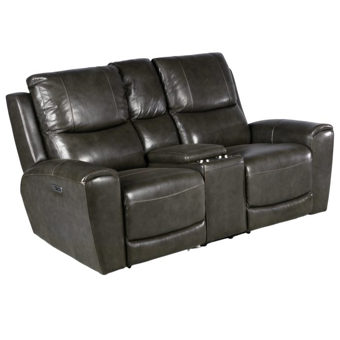 LAUREL LEATHER DUAL-POWER RECLINING CONSOLE LOVESEAT, GREY