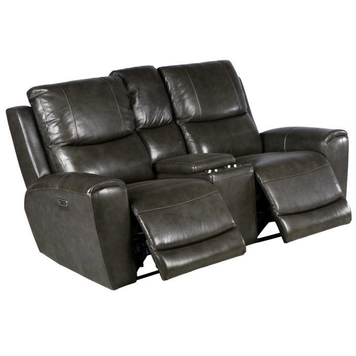 LAUREL LEATHER DUAL-POWER RECLINING CONSOLE LOVESEAT, GREY - Image 5