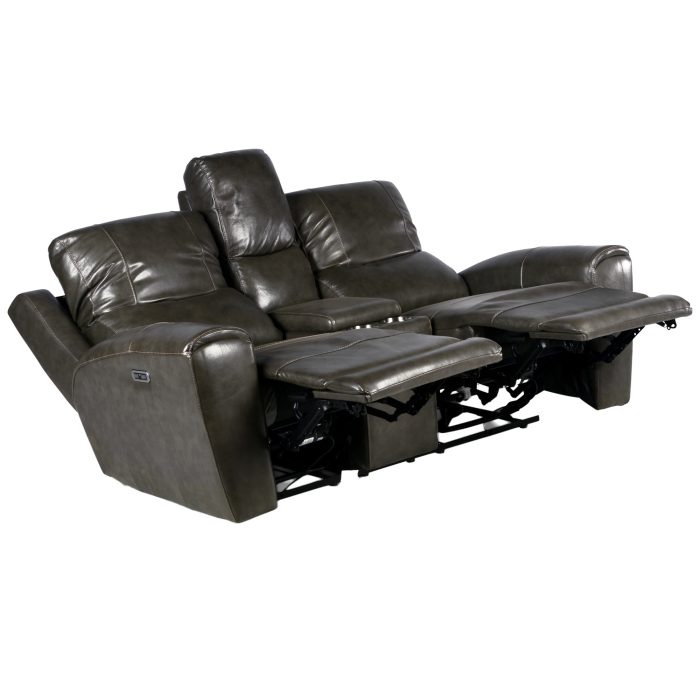 LAUREL LEATHER DUAL-POWER RECLINING CONSOLE LOVESEAT, GREY - Image 6