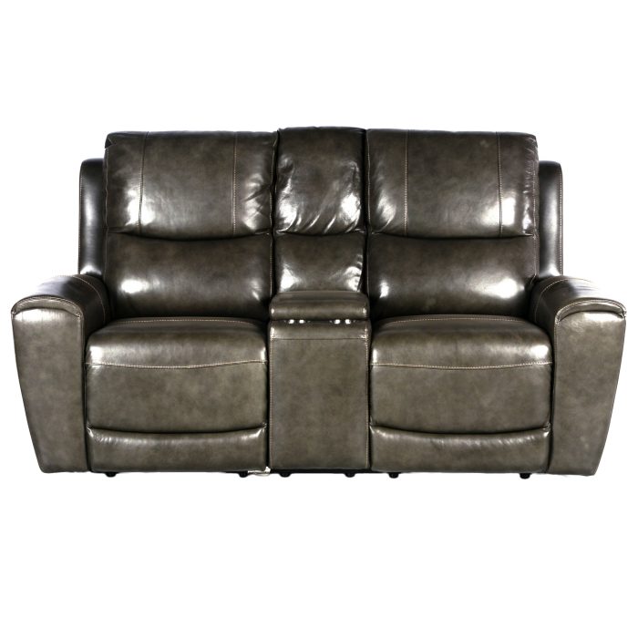 LAUREL LEATHER DUAL-POWER RECLINING CONSOLE LOVESEAT, GREY - Image 2