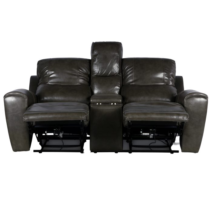 LAUREL LEATHER DUAL-POWER RECLINING CONSOLE LOVESEAT, GREY - Image 4
