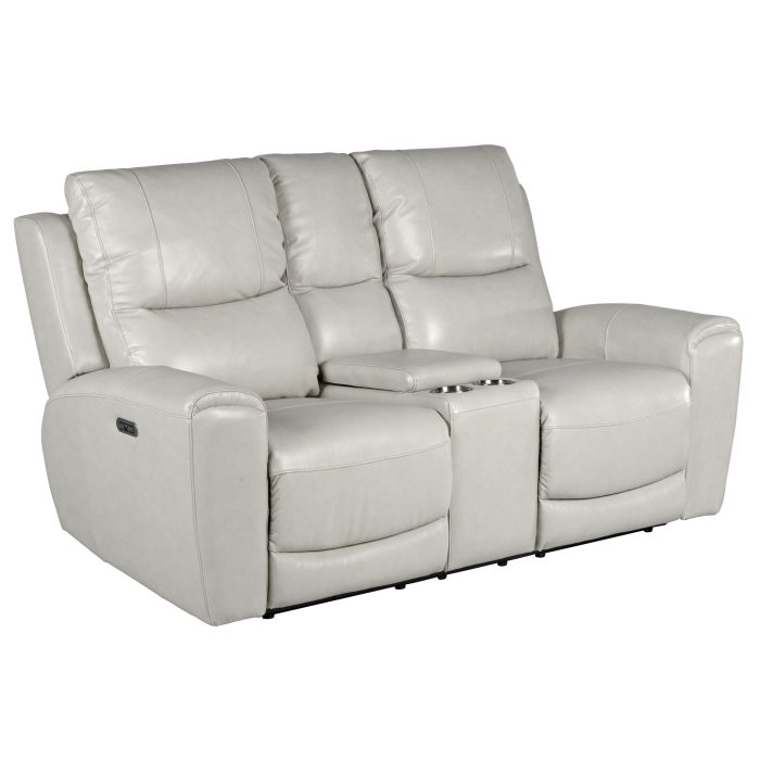 LAUREL LEATHER DUAL-POWER RECLINING CONSOLE LOVESEAT, IVORY