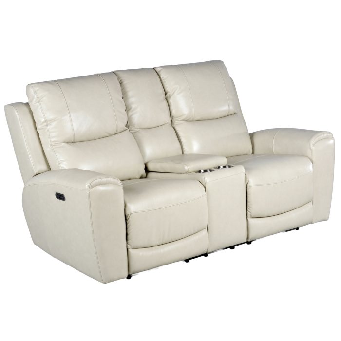 LAUREL LEATHER DUAL-POWER RECLINING CONSOLE LOVESEAT, IVORY