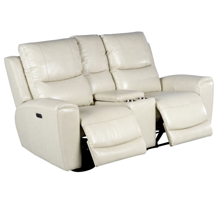 LAUREL LEATHER DUAL-POWER RECLINING CONSOLE LOVESEAT, IVORY - Image 2