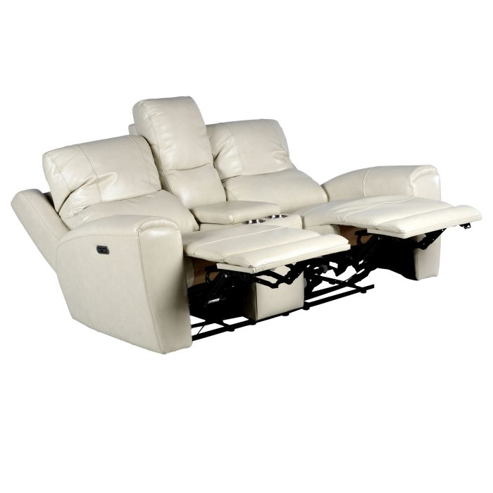 LAUREL LEATHER DUAL-POWER RECLINING CONSOLE LOVESEAT, IVORY - Image 3