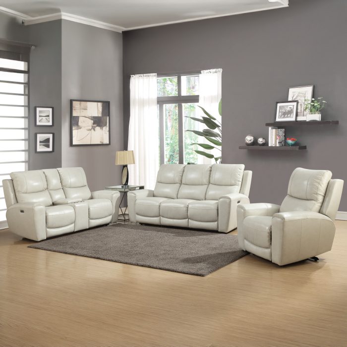 LAUREL DUAL-POWER LEATHER RECLINING SOFA, IVORY - Image 6