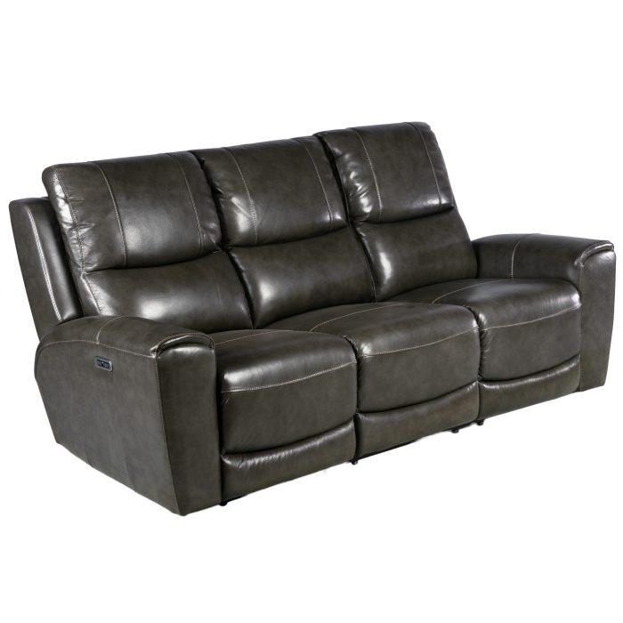 LAUREL DUAL-POWER LEATHER RECLINING SOFA, GREY