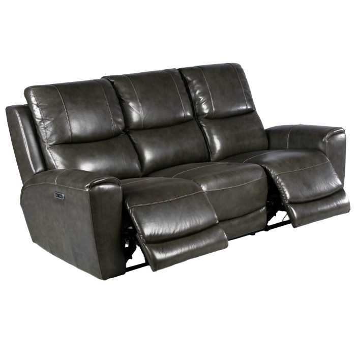 LAUREL DUAL-POWER LEATHER RECLINING SOFA, GREY - Image 4