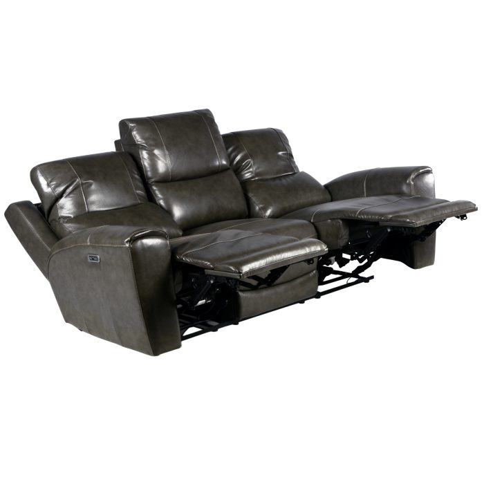LAUREL DUAL-POWER LEATHER RECLINING SOFA, GREY - Image 5