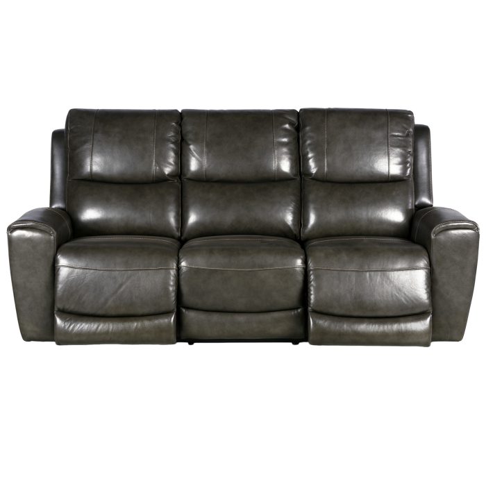 LAUREL DUAL-POWER LEATHER RECLINING SOFA, GREY - Image 2