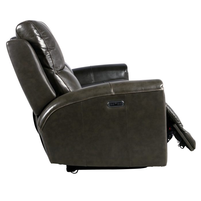 LAUREL DUAL-POWER LEATHER RECLINING SOFA, GREY - Image 6