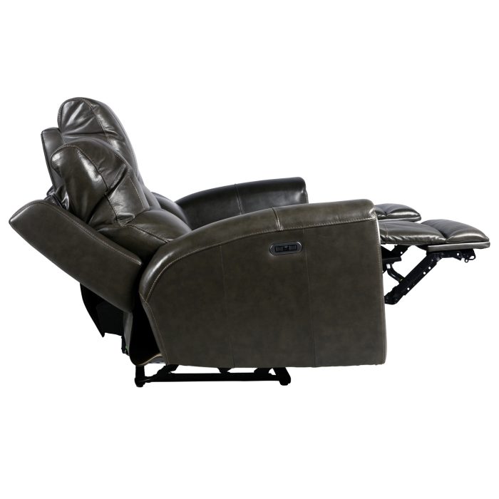 LAUREL DUAL-POWER LEATHER RECLINING SOFA, GREY - Image 7