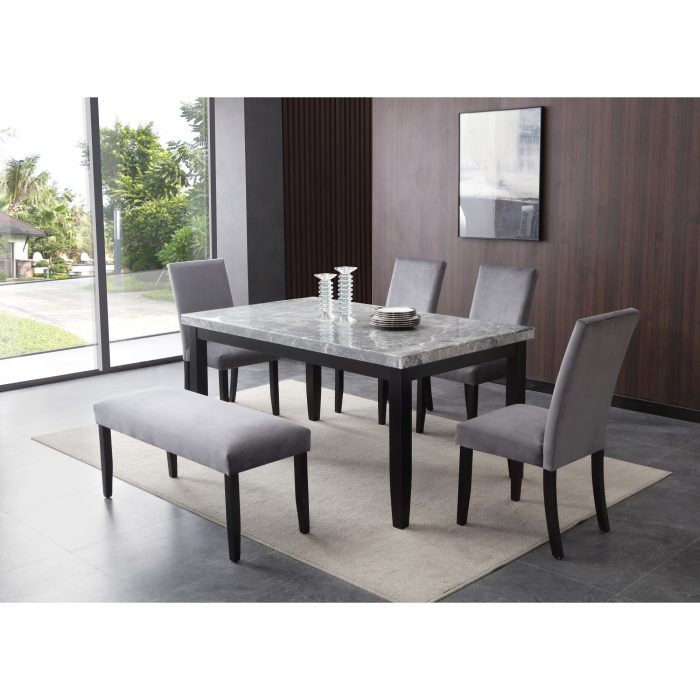 NAPOLI 6-PIECE 64-INCH GRAY MARBLE DINING SET