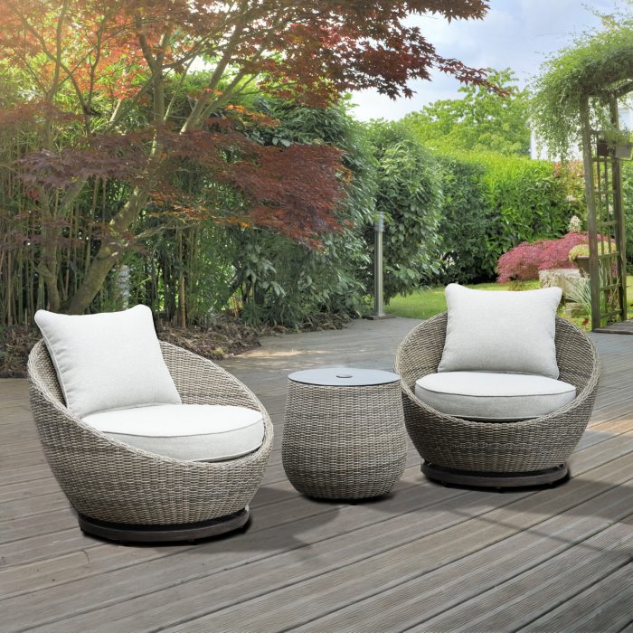 ADELINE PATIO 3-PACK (ROUND SIDE TABLE & 2 SWIVEL CHAIRS)