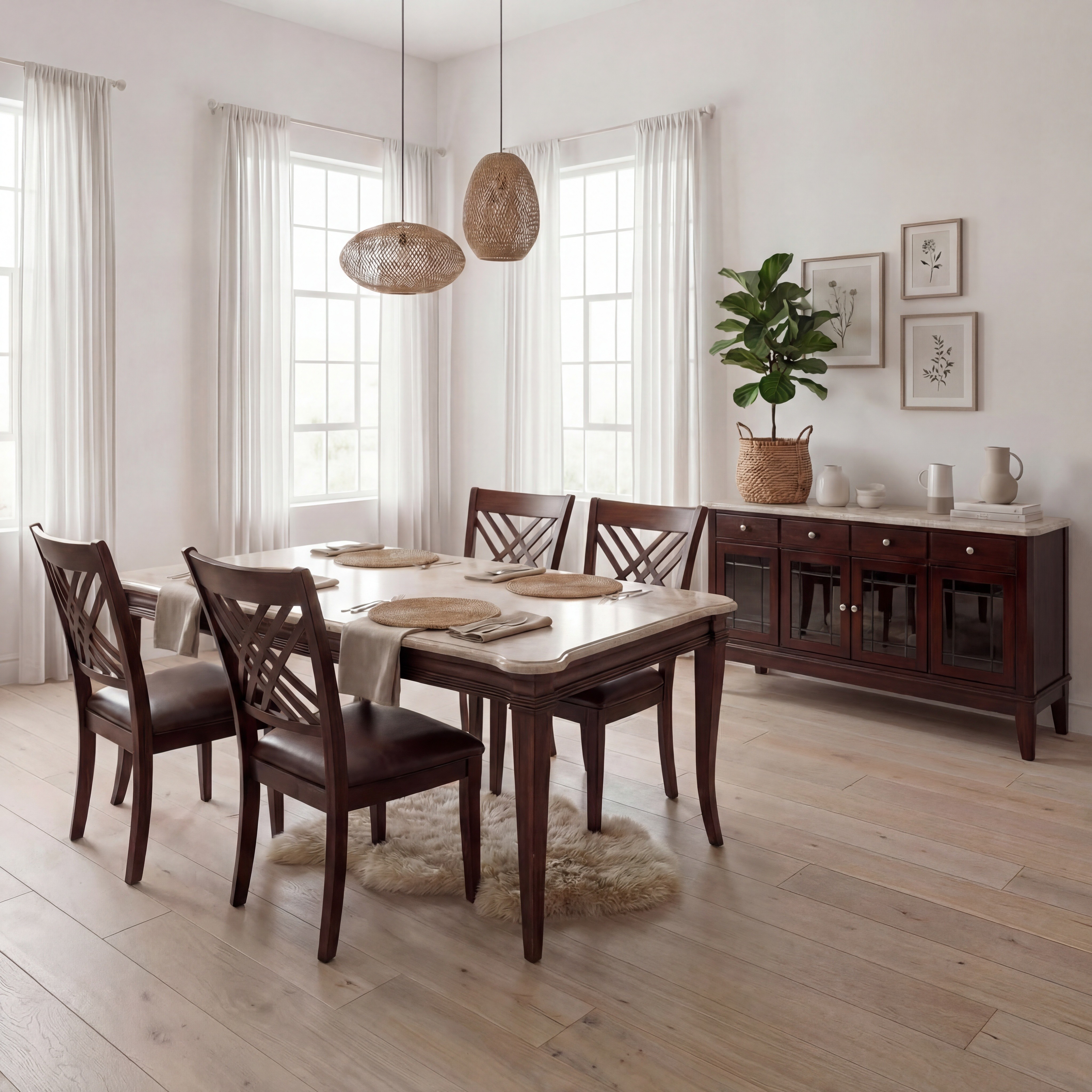 ADRIELLE 6-PIECE MARBLE TOP DINING SET AND SIDEBOARD
