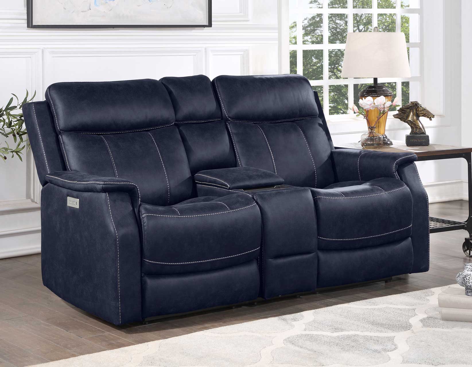 VALENCIA 3-PIECE DUAL-POWER OCEAN BLUE RECLINING SET<BR>(SOFA, LOVESEAT & CHAIR) - Image 3