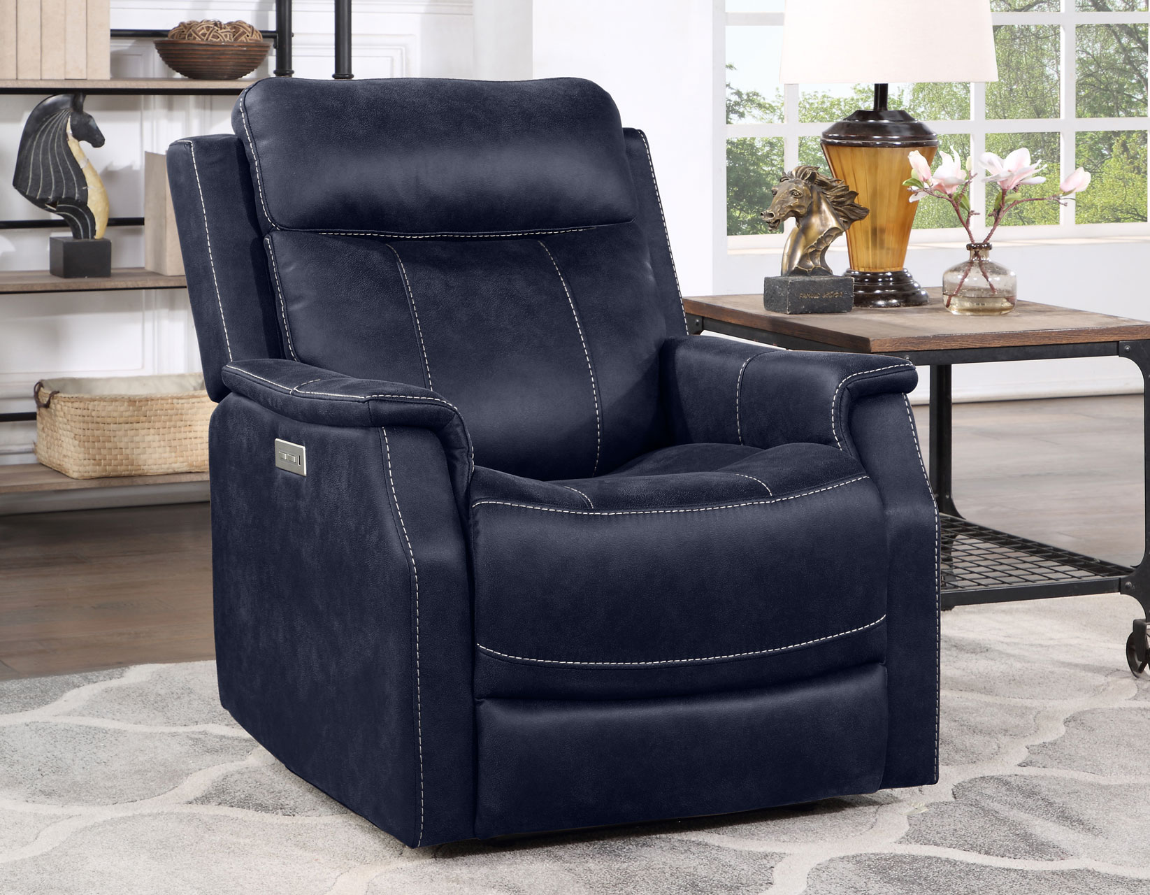 VALENCIA 3-PIECE DUAL-POWER OCEAN BLUE RECLINING SET<BR>(SOFA, LOVESEAT & CHAIR) - Image 4