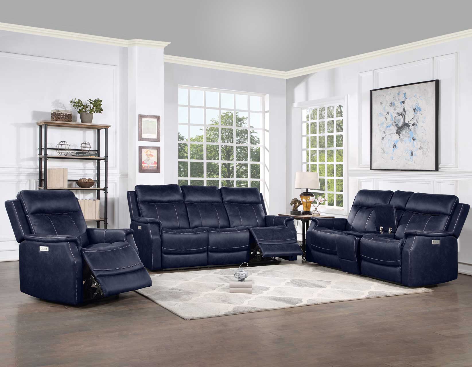 VALENCIA DUAL-POWER LEATHERETTE RECLINING CONSOLE LOVESEAT, OCEAN BLUE - Image 2